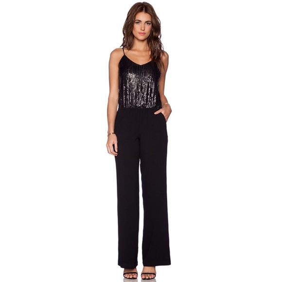 ❤️ Ella Moss Black Sequin Wide Leg Jumpsuit XS/S - Picture 1 of 8